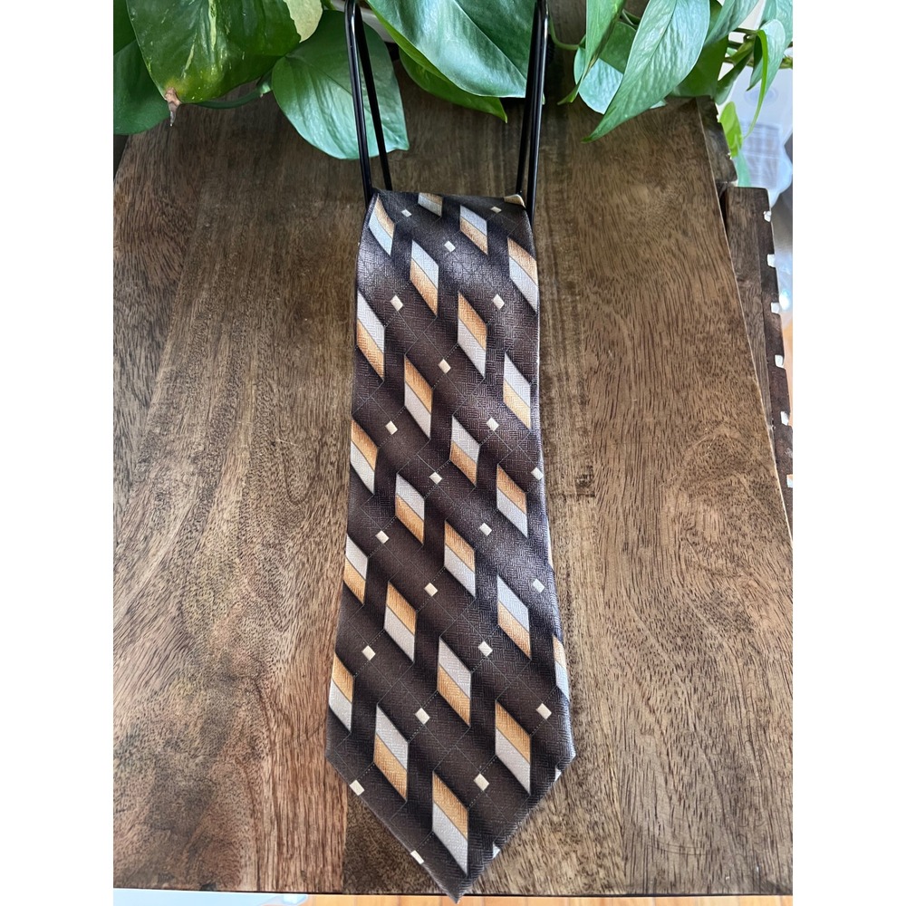 Carlos‎ De Venezia 100% Silk Brown Geometric Necktie Mens Tie 60 x4 Career